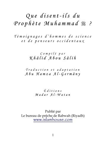 Que disent-ils du ProphÃ¨te Muhammad ? - PDF - Islam Center