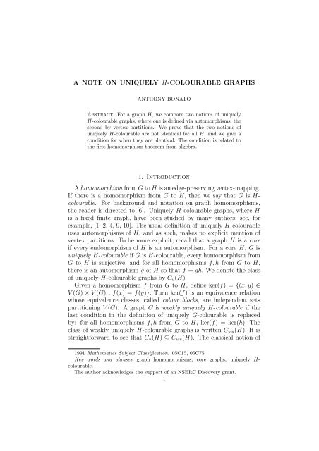 A note on uniquely H-colorable graphs - Mathematics