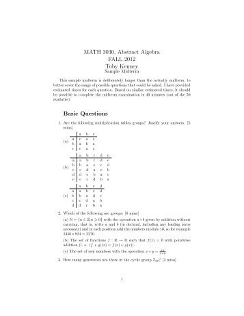 MATH 3030, Abstract Algebra FALL 2012 Toby Kenney Basic ...