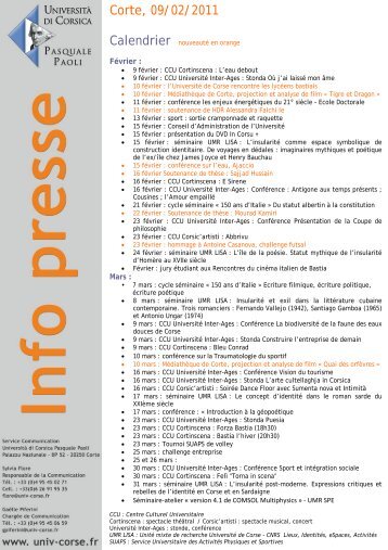 Univ Corse Info Presse semaine 09 02 11 - Università di Corsica ...