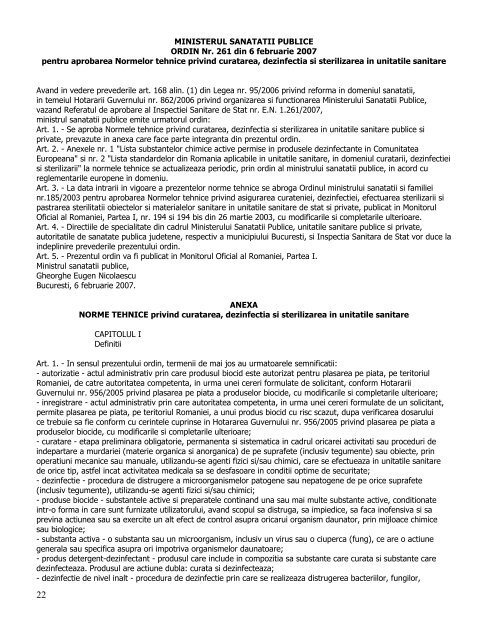 Misunderstand menu Eight ORDIN Nr. 261 din 6 februarie 2007