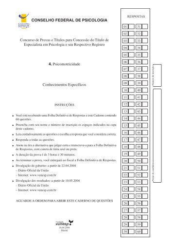 Provas Objetivas - Psicomotricidade - Conselho Federal de Psicologia