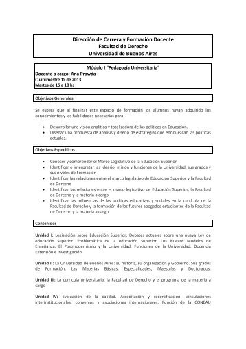 DirecciÃ³n de Carrera y FormaciÃ³n Docente Facultad de Derecho ...