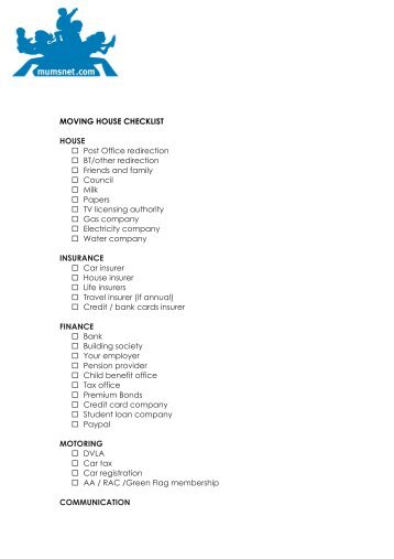 moving in checklist for house