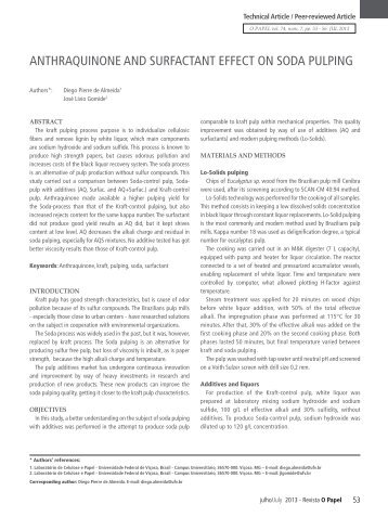 anthraquinone and surfactant effect on soda pulping - Revista O Papel