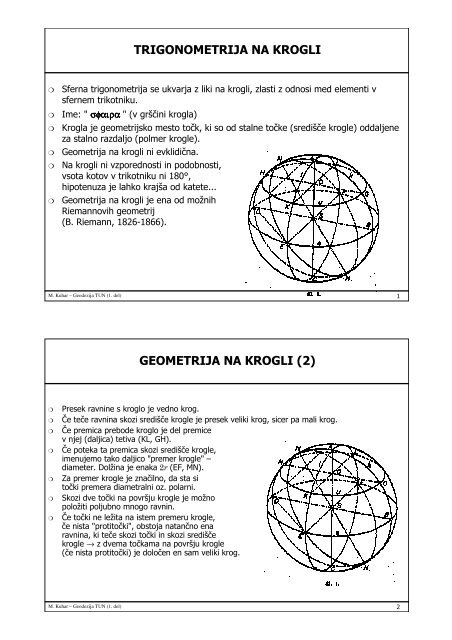 TRIGONOMETRIJA NA KROGLI GEOMETRIJA NA KROGLI (2)