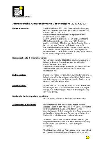 Jahresbericht Juniorenobmann - Solothurn Tennis