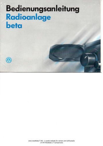 Bedienungsanleitung Radioanlage beta - VW Westfalia LT Camper ...