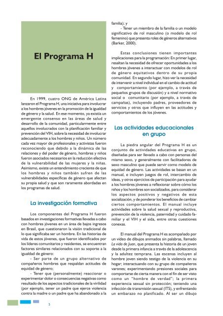 El Programa H y el Programa M: Involucrando a ... - Promundo