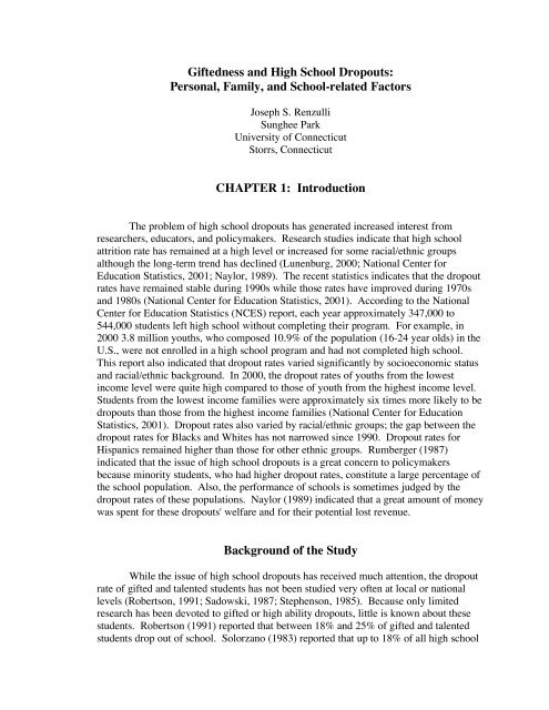 Giftedness and High School Dropouts - Neag Center for Gifted ...