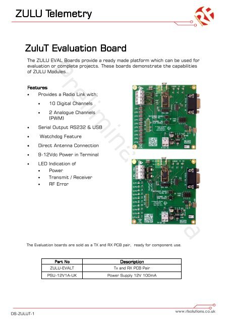 ZULU T Smart Radio Telemetry Module Smart Radio ... - RF Solutions