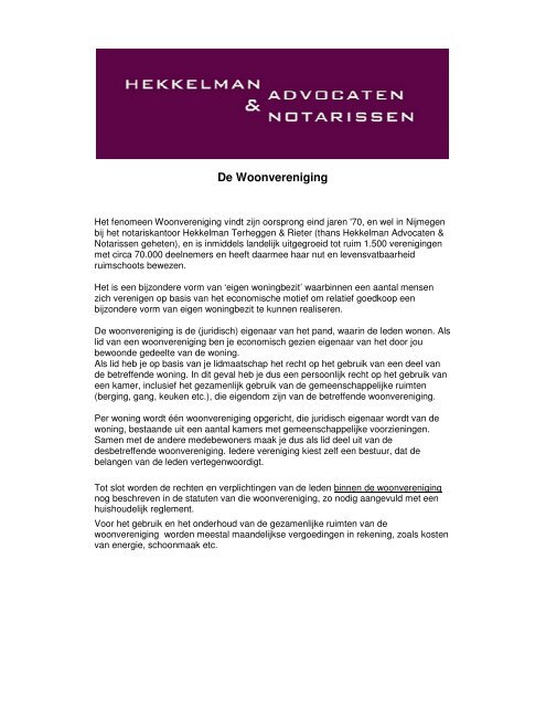 De Woonvereniging - Hekkelman Advocaten & Notarissen