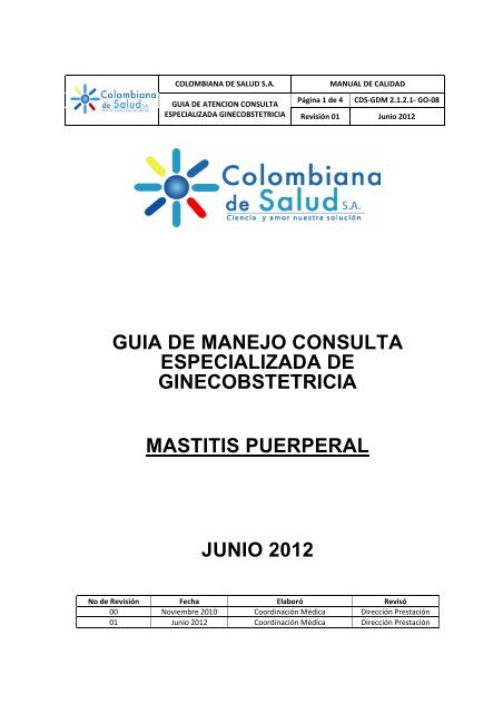 MASTITIS PUERPERAL 2012 - Colombiana de Salud SA