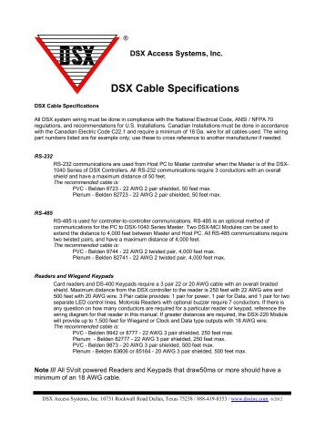 DSX Cable Specifications - DSX Access Systems, Inc.