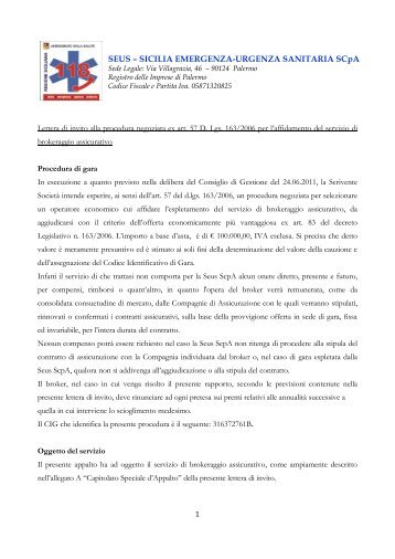 Servizio brokeraggio - lettera di invito - 118 in Sicilia