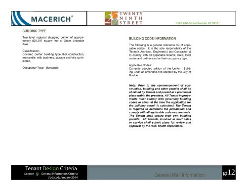 Twenty Ninth Street General Information Criteria - Macerich