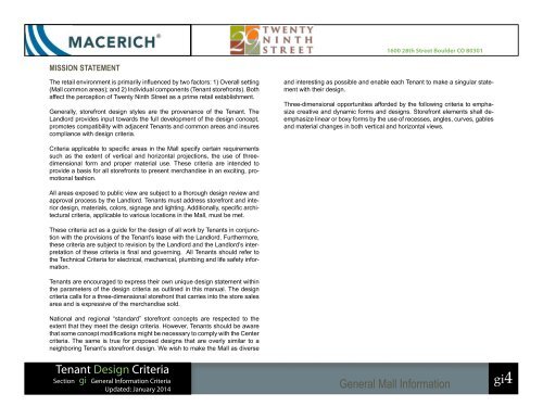 Twenty Ninth Street General Information Criteria - Macerich