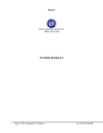 tender booklet - West Central Railway - Indian Railway