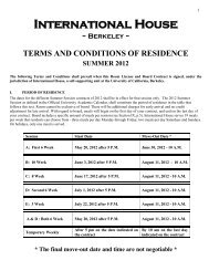 Summer 2012 Room & Board Rates - International House Berkeley