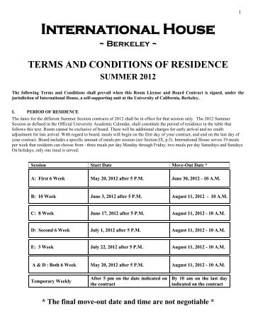 Summer 2012 Room & Board Rates - International House Berkeley