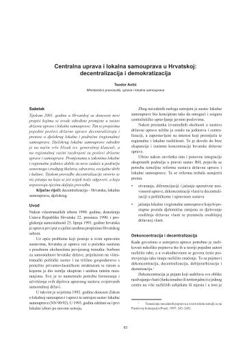 Centralna uprava i lokalna samouprava u Hrvatskoj: decentralizacija ...