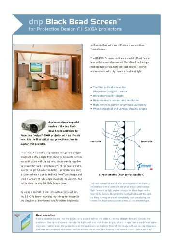 dnp Black Bead Screen™ for Projection Design F1 SXGA projectors