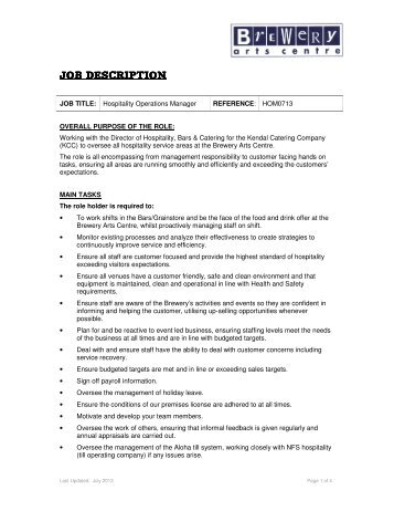 JOB DESCRIPTION JOB DESCRIPTION - Brewery Arts Centre