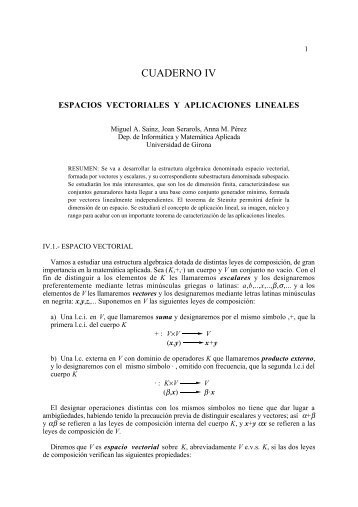 Cuaderno IV: Espacios vectoriales y aplicaciones lineales.