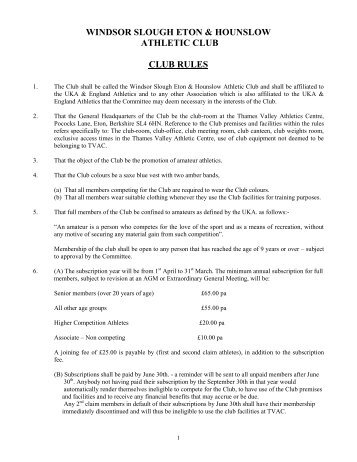 Club Rules - Windsor Slough Eton & Hounslow Athletic Club