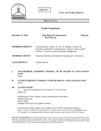 Youth Commission Minutes Draft 121312 - City of Park Ridge