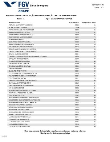 Lista de espera - Processos seletivos FGV