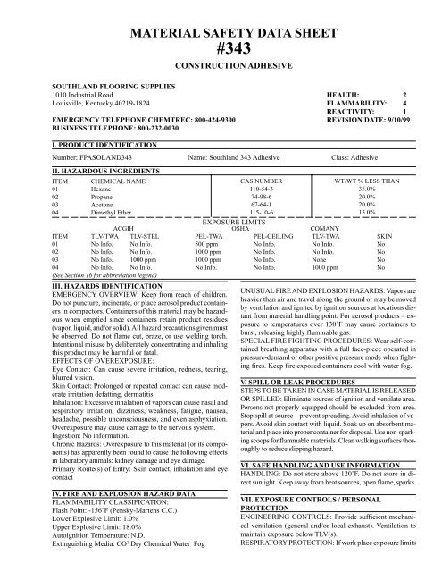 343 Msds Southland Flooring Supplies
