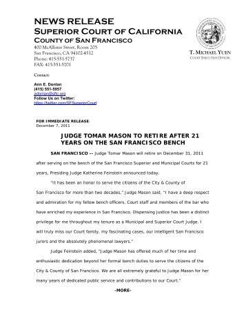Judge Tomar Mason to Retire After 21 Years on the San Francisco ...