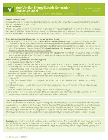 Your Viridian Energy Electric Generation Disclosure Label