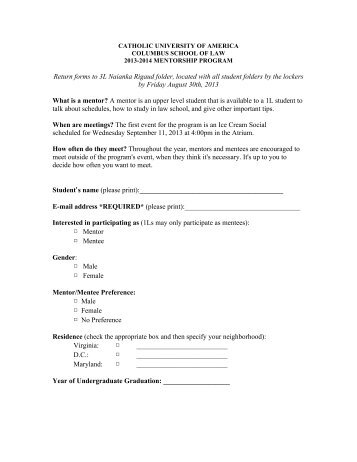 Mentor-Mentee Application Form - Columbus School of Law