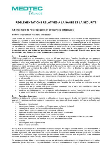 REGLEMENTATIONS RELATIVES A LA SANTE ... - MEDTEC France