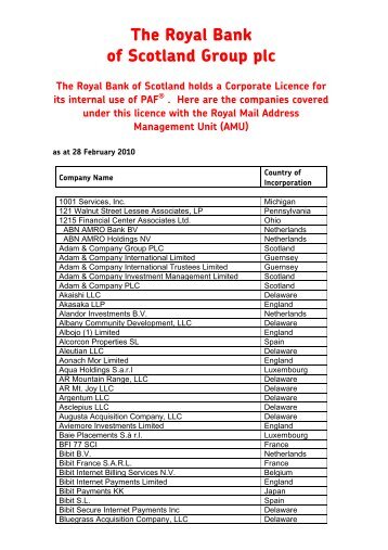The Royal Bank of Scotland Group plc - Royal Mail