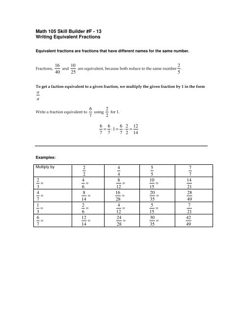 Math 105 Skill Builder #F - 13 Writing Equivalent Fractions