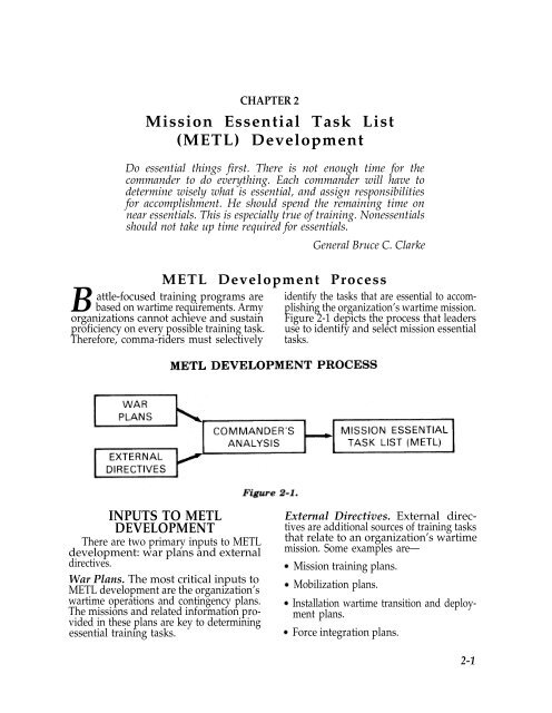 Mission Essential Task List (METL) Development - US Army Manuals