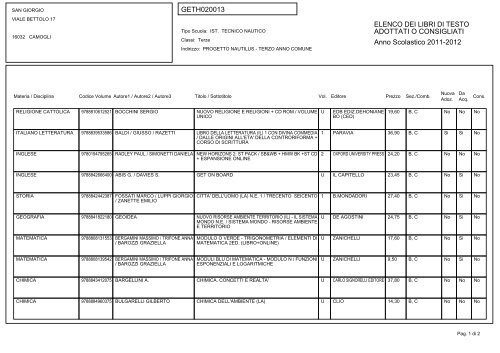 GETH020013 ELENCO DEI LIBRI DI TESTO ADOTTATI O ...
