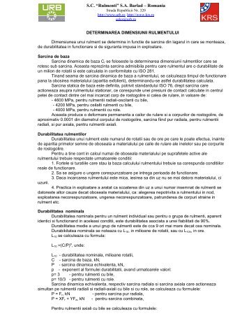 Selectarea dimensiunilor unui rulment - S.C. Rulmenti Barlad S.A.