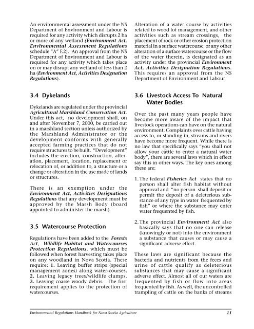 Environmental Regulations Handbook for Nova Scotia Agriculture