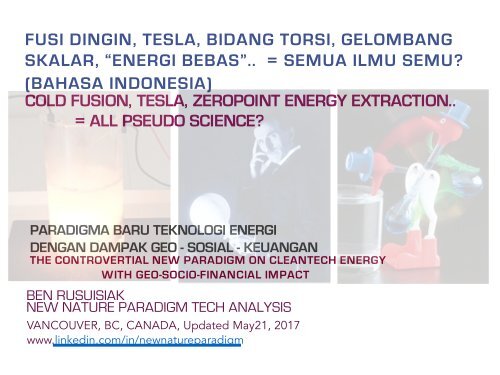 Fusi Dingin, Tesla, Bidang Torsi, Gelombang Skalar, “Energi Bebas”..  = Semua Ilmu Semu? (Bahasa Indonesia)  /  Cold fusion : “Free energy” = Pseudo science?