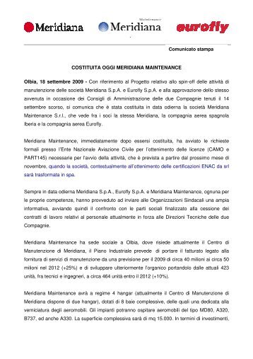 Costituzione Meridiana Maintenance