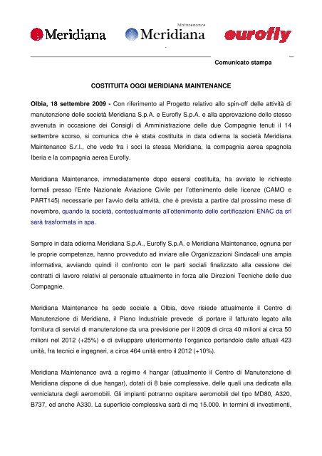 Costituzione Meridiana Maintenance