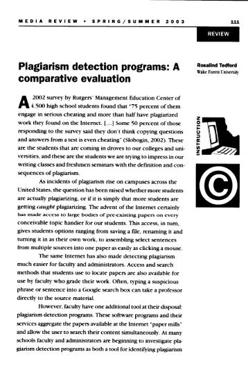 Plagiarism detection programs - The College of Education