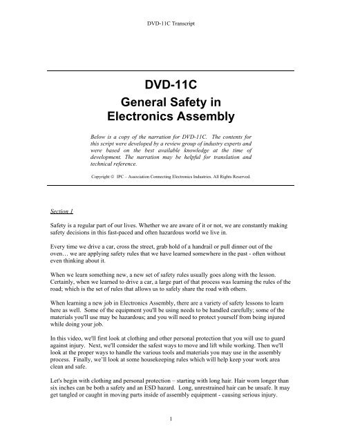 DVD-11C General Safety in Electronics Assembly - IPC Training ...