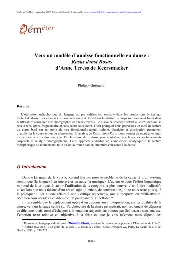 Vers un modÃ¨le d'analyse fonctionnelle en danse ... - DEMÃ©ter - Lille 3