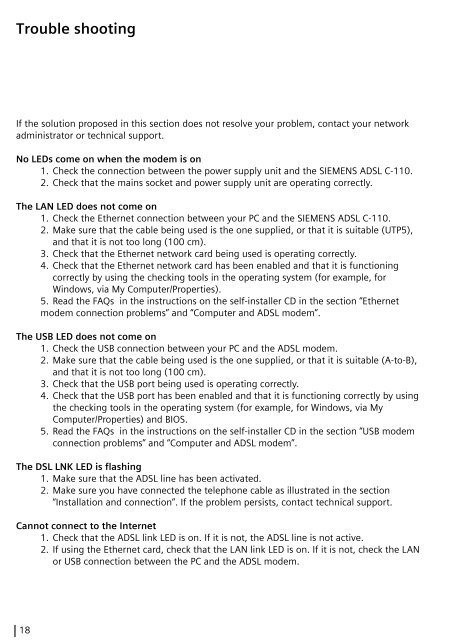 Quick Start Guide SIEMENS ADSL C-110 ADSL Router