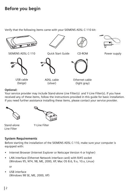 Quick Start Guide SIEMENS ADSL C-110 ADSL Router